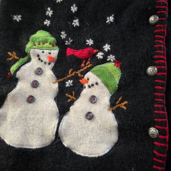 Vintage Coldwater Creek Ugly Christmas Sweater Vest Cardigan Size S Snowmen - Picture 3 of 7